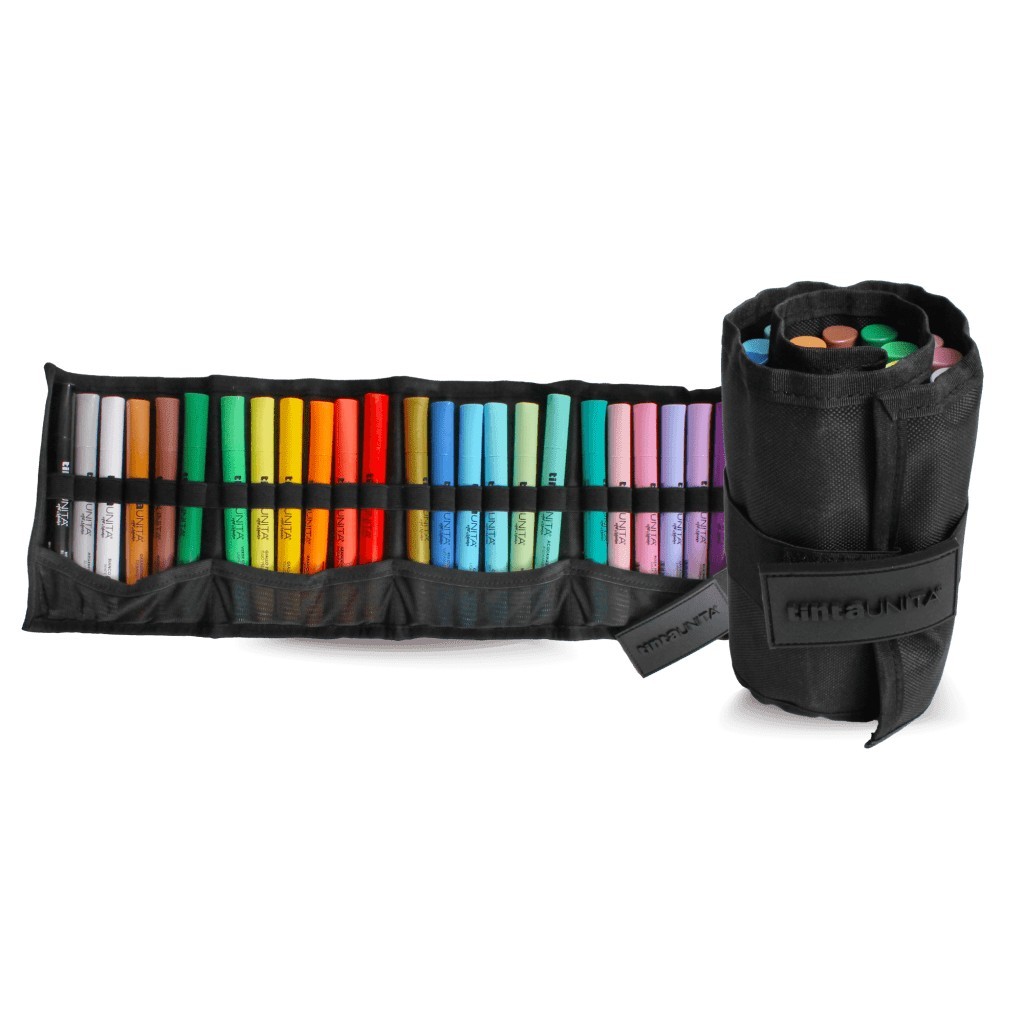 Set 24 Pennarelli Acrilici Tinta Unita Art Marker Astuccio in Rotolo tratto 1.8 - 4 Colori Assortiiti su linait