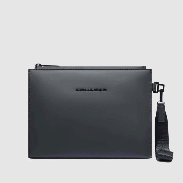 Pochette Mini Piquadro Piatta in Tessuto Gommato Corner Nero su linait