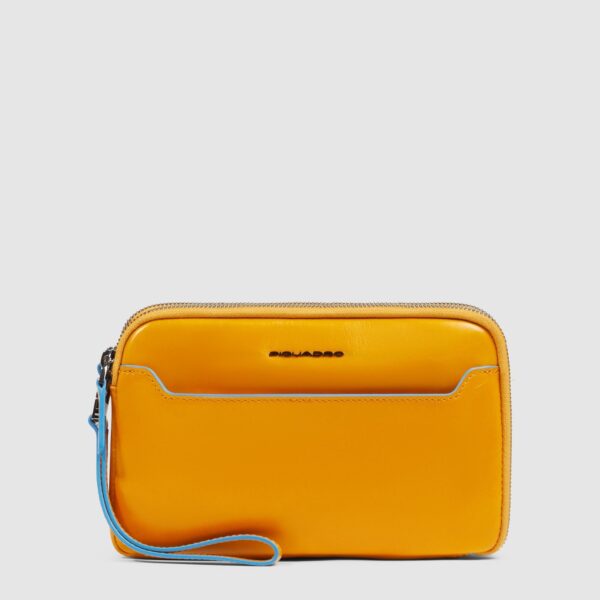 Pochette Piquadro Uomo a Tre Scomparti in Pelle Blue Square Giallo su linait