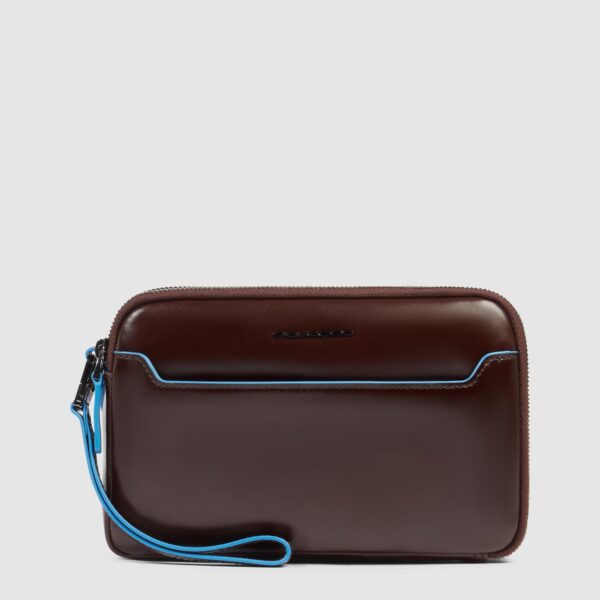 Pochette Piquadro Uomo a Tre Scomparti in Pelle Blue Square Mogano su linait