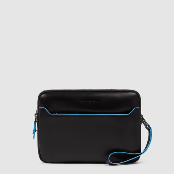 Pochette Piquadro Uomo Chiusura Impronta Digitale in Pelle Blue Square Nero su linait