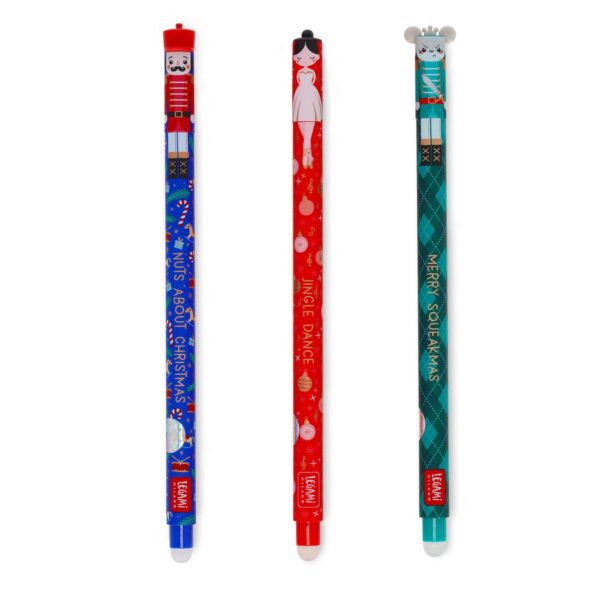 Legami Set di 3 Penne Gel Cancellabili Christmas Edition The Nutcracker  Blu