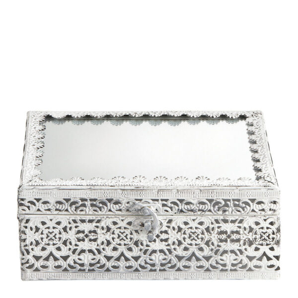 Scatola porta bijoux rettangolare MATHILDE M Précieuse in metallo sbiancato su linait