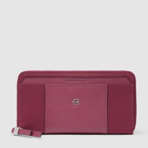 Portafoglio Donna Piquadro Grande Con Zip In Pelle e Tessuto Lyra Bordeaux su linait