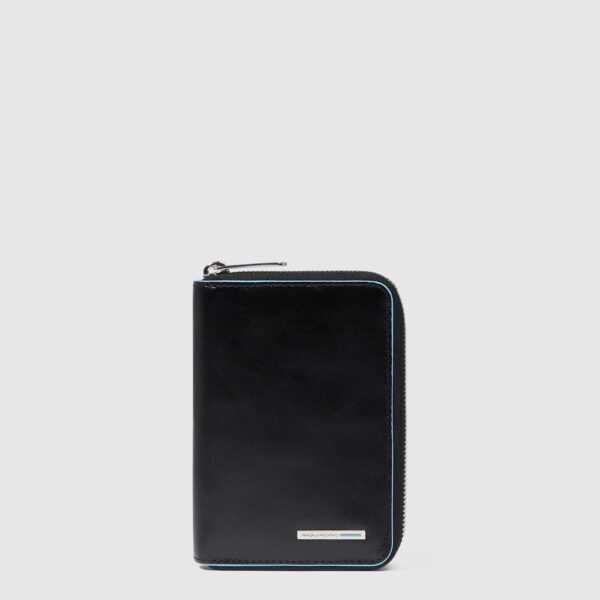 Portafoglio Piquadro Donna Piccolo Zip-Around In Pelle Blue Square Nero su linait