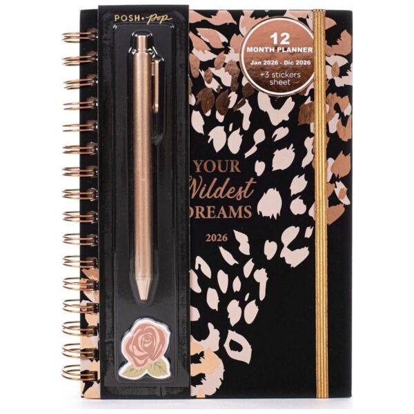 Agenda Giornaliera Spiralata Posh & Pop 2026 12 Mesi con Penna Abbinata Nera 14
