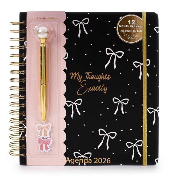 Agenda Settimanale Spiralata Posh & Pop 2026 12 Mesi  con Penna Abbinata Nera 21x23.5 cm su linait
