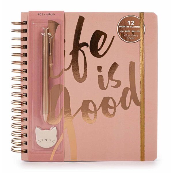 Agenda Settimanale Spiralata Posh & Pop 2026 12 Mesi  con Penna Abbinata Rosa 21x23.5 cm su linait