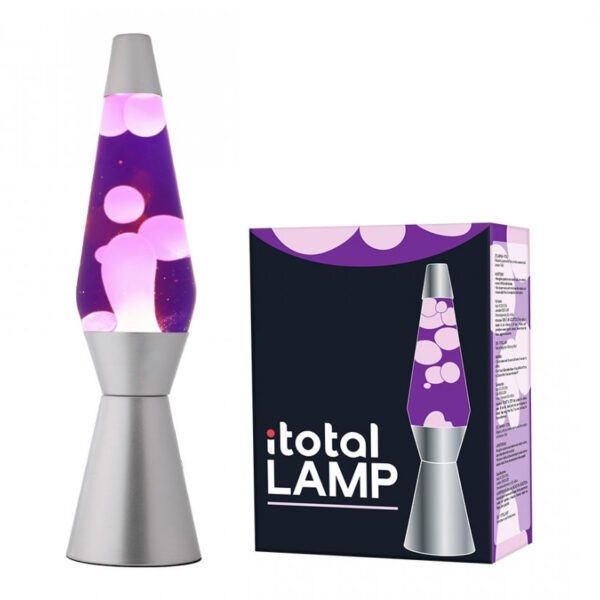 Lampada Lava Spaceship con Base Argentata Liquido Viola e Cera Bianca 36cm su linait
