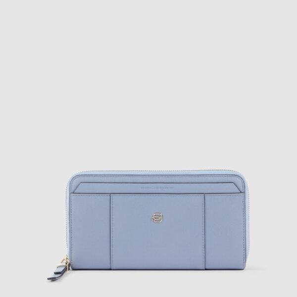 Portafoglio Piquadro Donna 4 Soffietti Chiusura Zip in Pelle Circle Azzurro su linait