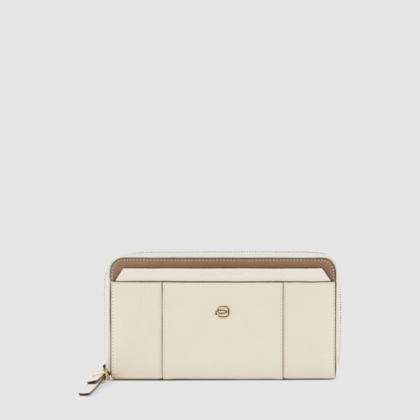 Portafoglio Piquadro Donna 4 Soffietti Chiusura Zip in Pelle Circle Beige/Cuoio su linait