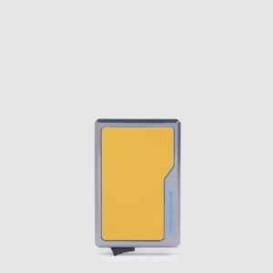 Portacarte Di Credito Piquadro MagSafe In Alluminio e Pelle Blu Square Giallo su linait