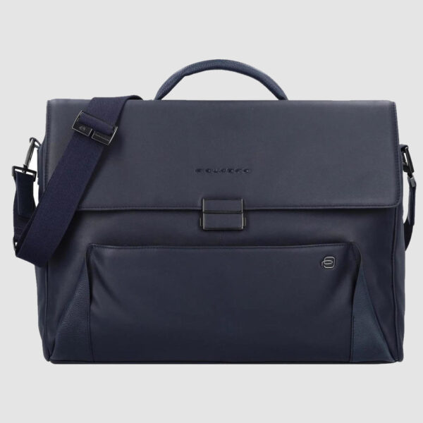 Cartella Piquadro porta pc con patta in pelle Pan blu su linait