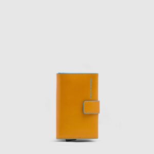 Piquadro Porta Carte di Credito in Metallo e Pelle Blue Square Giallo su linait