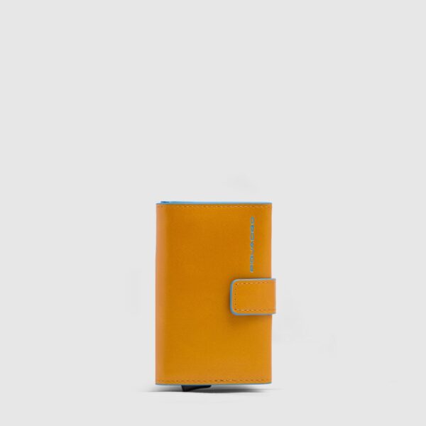 Piquadro Porta Carte di Credito in Metallo e Pelle Blue Square Giallo su linait
