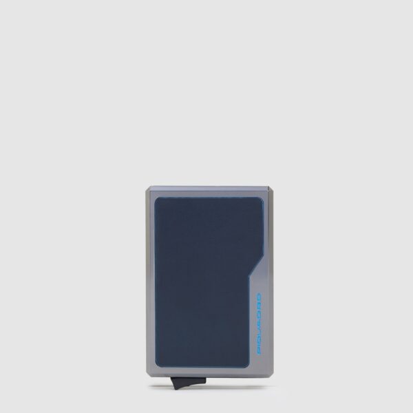 Portacarte Di Credito Piquadro MagSafe In Alluminio e Pelle Blu Square Blu su linait