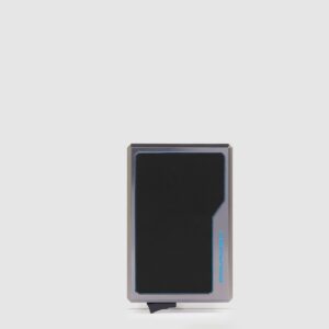 Portacarte Di Credito Piquadro MagSafe In Alluminio e Pelle Blu Square Nero su linait
