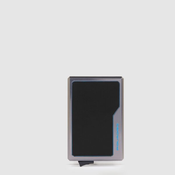 Portacarte Di Credito Piquadro MagSafe In Alluminio e Pelle Blu Square Nero su linait