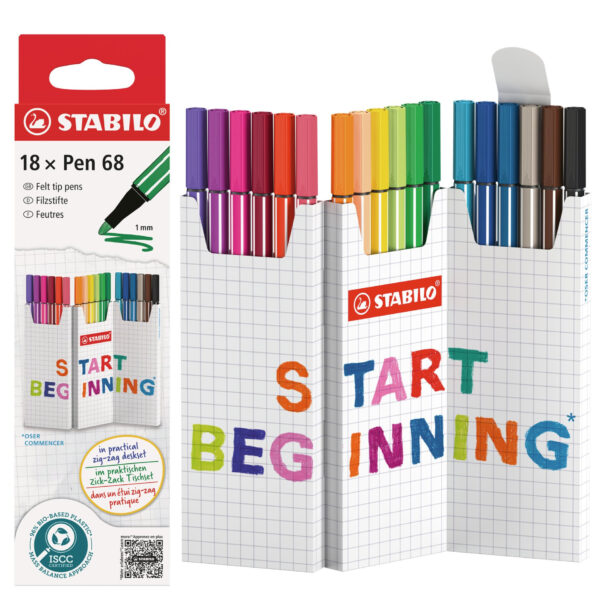 Pennarello Stabilo PEN 68 Zig Zag Desk Set 18 Colori Assortiti su linait
