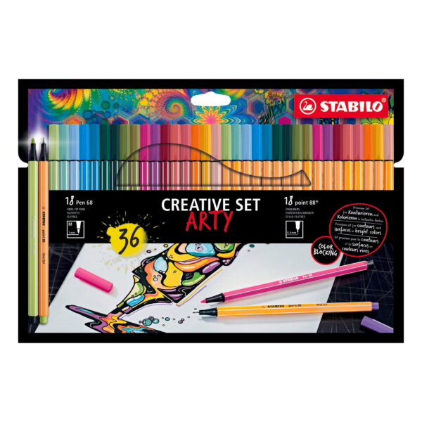 Stabilo Astuccio ARTY con 18 fineliner point 88 e 18 pennarelli Pen 68 su linait