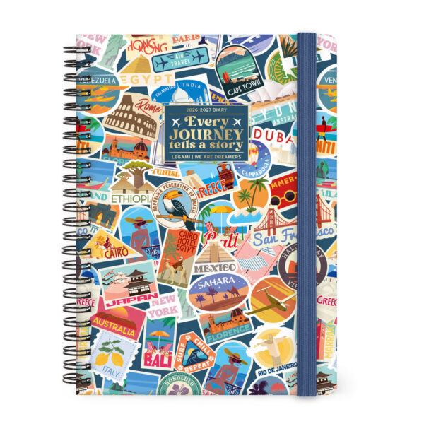 Agenda 16 Mesi Settimanale Spiralata Legami Large Con Notebook 2026/2027 Travel Stickers su linait