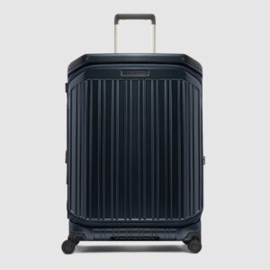 Trolley grande rigido con doppia apertura quattro ruote PQ-Light blu opaco su linait