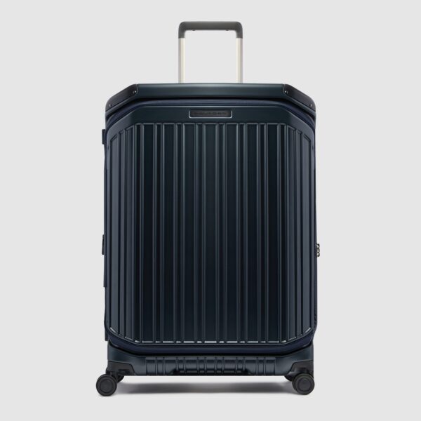 Trolley grande rigido con doppia apertura quattro ruote PQ-Light blu opaco su linait