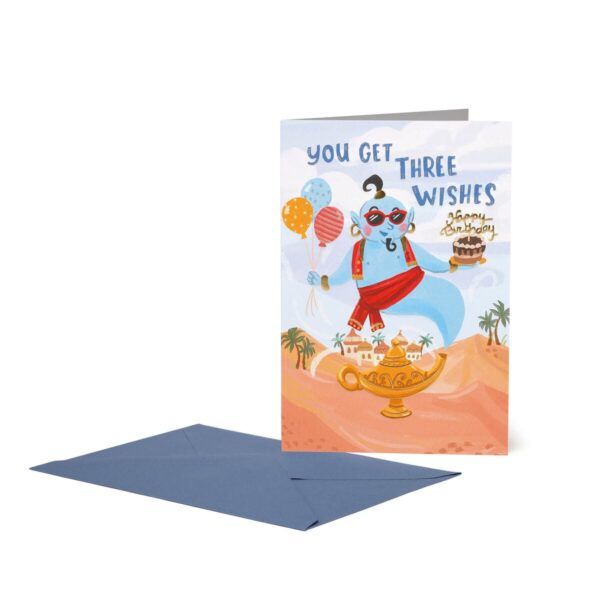 LARGE GREETING CARD - THREE WISHES GENIUS su linait