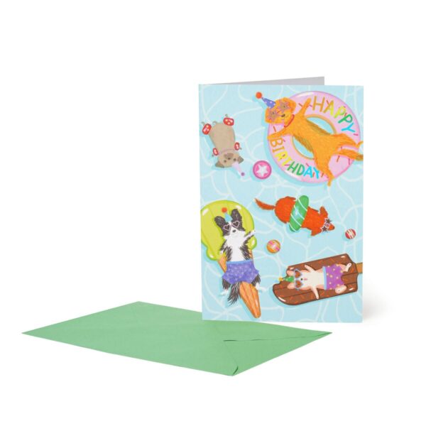LARGE GREETING CARD - POOL DOGS su linait
