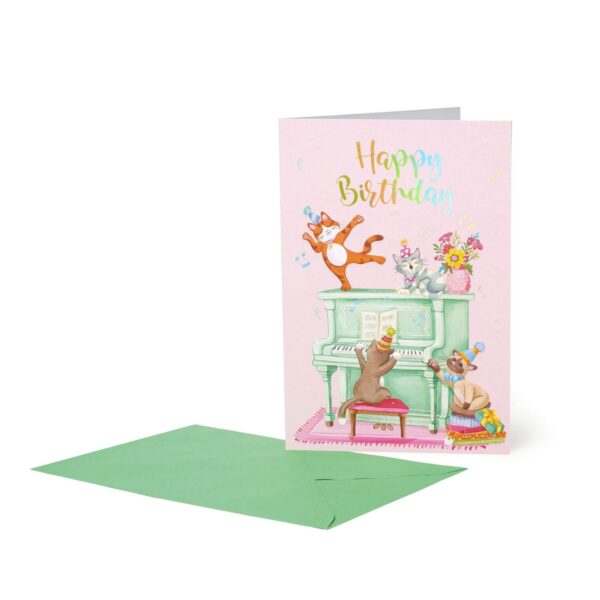 LARGE GREETING CARD - PIANO CATS su linait