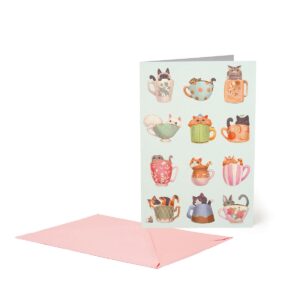 LARGE GREETING CARD - CATS TEA CUP su linait