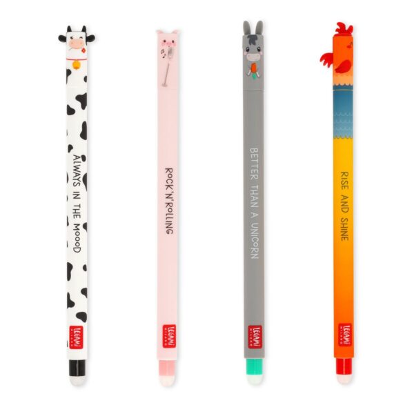 Legami Set di 4 Penne Gel Cancellabili Farm Sweet Farm Nero
