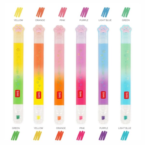 SET OF 6 DUAL-TIP HIGHLIGHTERS - MEOW - KITTY su linait