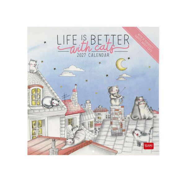 Calendario Da Parete Grande 12 Mesi Legami 2027 30x29 cm Life Is Better With Cats su linait