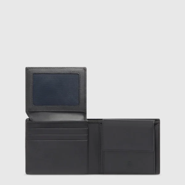 Piquadro Uomo Portafoglio Con Volantino Porta Documenti In Pelle e Tessuto Sync Nero