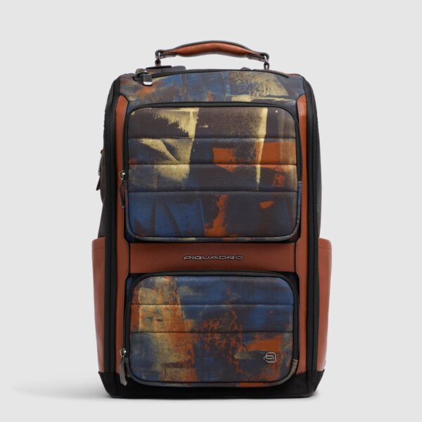 Zaino Uomo Piquadro Porta Computer 14 In Pelle e Tessuto Oberon Camo/Cuoio