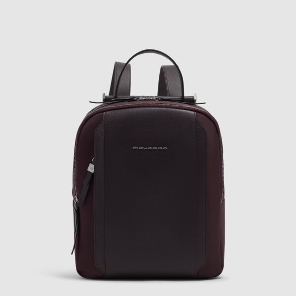 Zainetto Piquadro Porta Tablet 12,9 In Tessuto Riciclato e Pelle Lyra Bordeaux Scuro