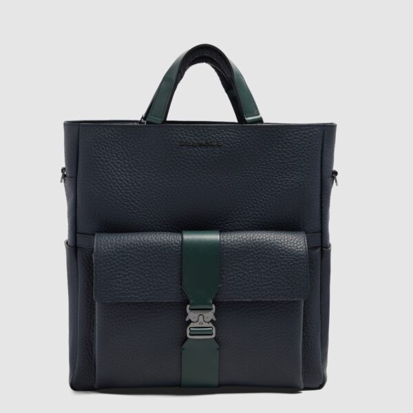 Tote Bag Piquadro Portabile a Zaino Porta Computer 14 In Pelle Materia Blu/Verde