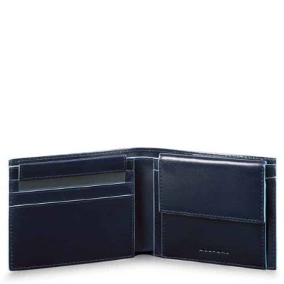 Portafoglio Piquadro uomo con portamonete in pelle Blue Square blu notte